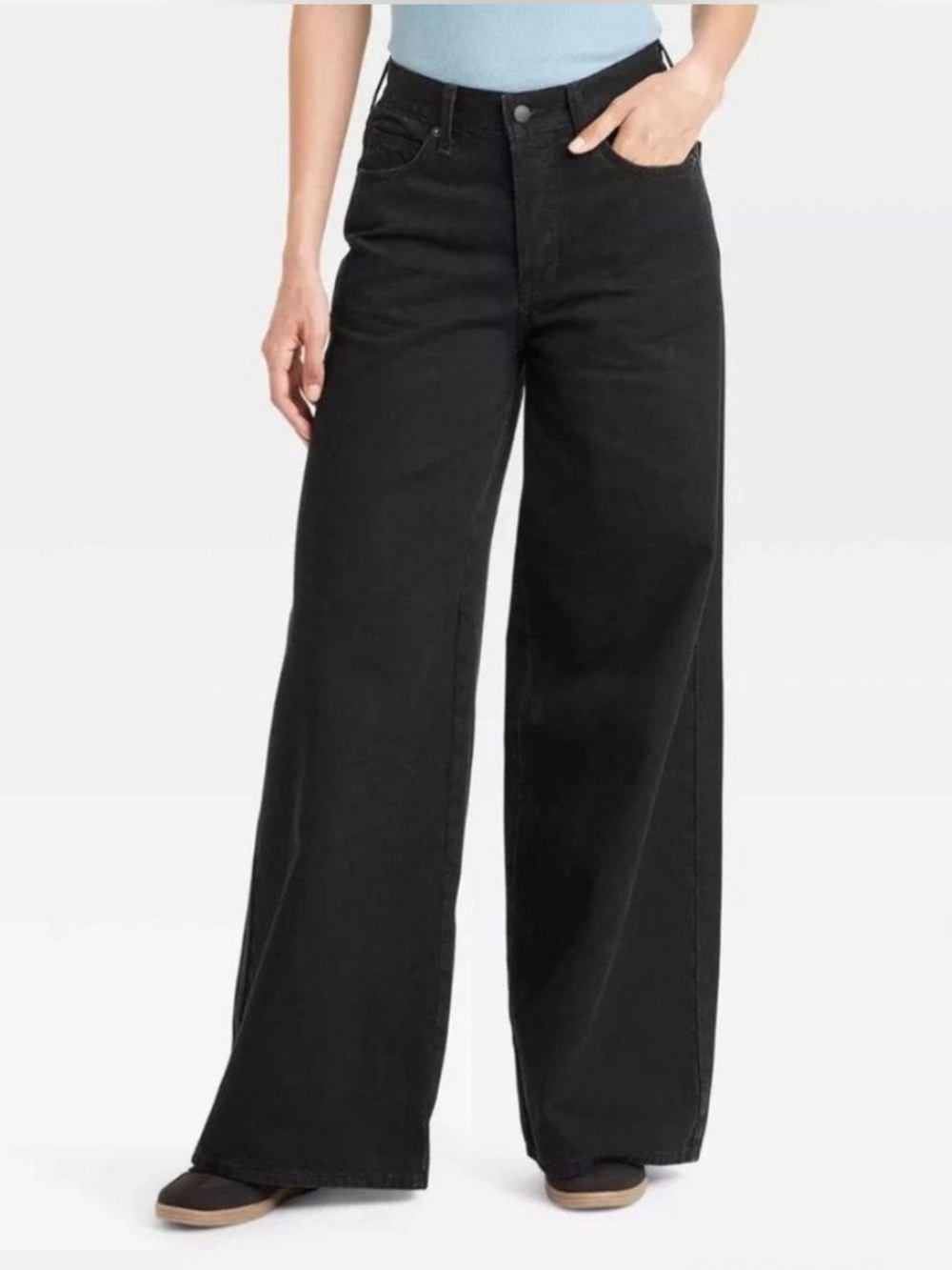Universal Thread Mid Rise Super Wide Leg Black Classic Jeans Button Fly 💯 Cotton